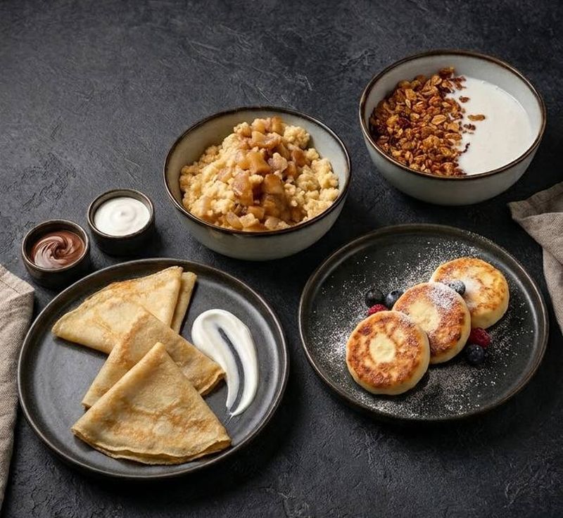 WaxBrew all day breakfast: granola, porridge, crepes and syrniki